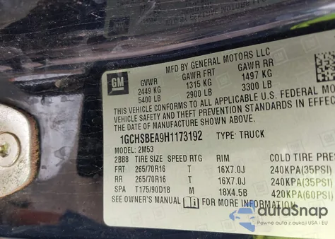 2017 Chevrolet Colorado Wt from USA, damaged, VIN 1GCHSBEA9H1173192